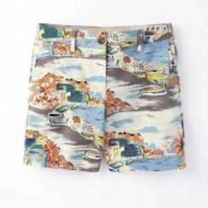 Boden Riviera Bistro Print Flat Front Shorts